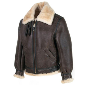 Men's Brown Genuine Leather Jacket Polyester Lined <b>Zip</b>-<b>Up</b> Turn-Down Collar Windproof Winter Outerwear Regular Fit Moto Style - Product Image 2