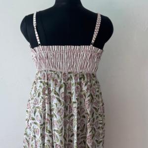 Women Floral Woven Cotton Midi Dress with Ruffles Smocked Bodice <b>Spaghetti</b> <b>Strap</b> Sleeveless Summer Resort Wear - Product Image 6