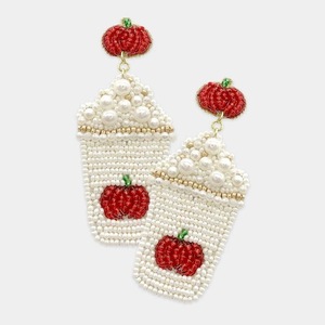 Boucles d'oreilles pendantes en forme de tasse à café ornée de perles, bijoux fantaisie faits à la main pour cadeau de fête d'automne - Product Image 1