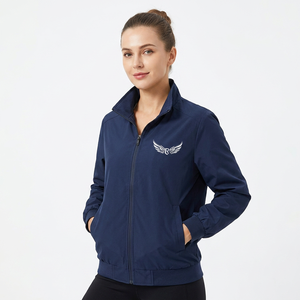 Men's Navy Blue Fleece <b>Jacket</b> Zipper Stand Collar Casual Windproof Autumn Wear Regular Fit Solid Color - Product Image 2