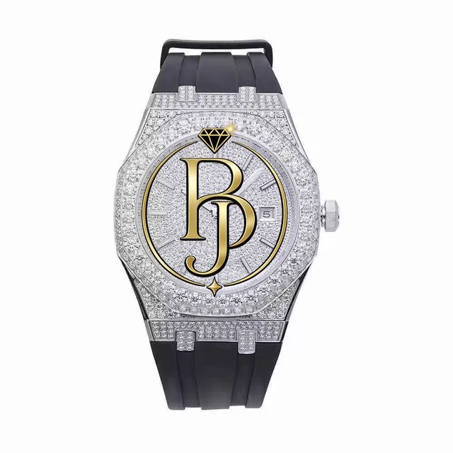 Briva Luxury Stainless Steel Wristwatch Bezel Black Rubber Strap Gemstone Encrusted Glass Crystal Sparkling Elegant Quartz 10