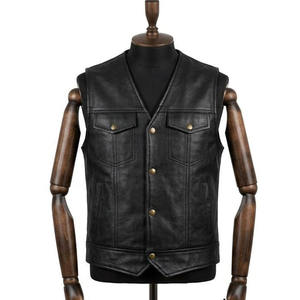 Chaleco de cuero genuino negro personalizado para hombre, estilo motero occidental, chaleco de motociclista de piel de vaca con cinturón trasero ajustable, chaleco unisex - Product Image 3