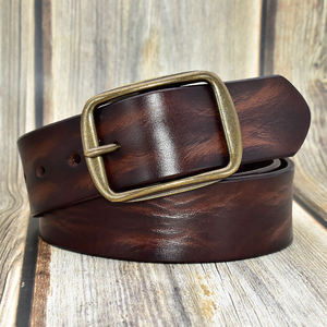 Ceinture vintage en cuir véritable, couleur unie, boucle à ardillon rectangulaire en cuivre, durable, style décontracté, en cuir de vachette - Product Image 6