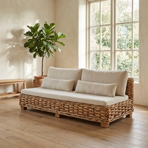 New Modern Minimalist Chunky Woven <b>Rattan</b> 2-Seater <b>Sofa</b> Wood Eco-Friendly Outdoor Garden Patio Living Room Seating Couch Box - Product Image 3