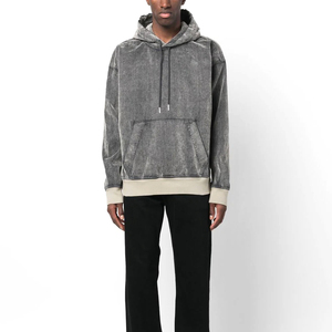 Sweat-shirt à capuche oversize pour homme, gris uni, en molleton de coton délavé, décontracté, avec poches, coupe classique, léger, streetwear, hiver - Product Image 1