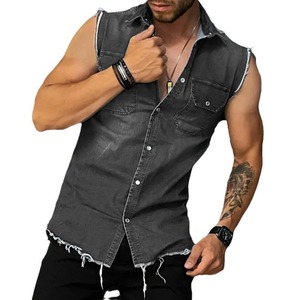 Chaleco vaquero sin mangas con solapa para hombre, blusa tipo cárdigan, venta al por mayor - Product Image 1