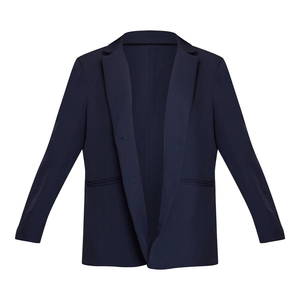 Blazer sur mesure OEM pour femme, bleu marine, coupe ajustée, col en V, un bouton, en viscose peignée et polyester, pour le bureau et les affaires, vente en gros - Product Image 2