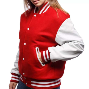 Veste universitaire tendance pour femme avec manches contrastantes et fermeture à boutons-pression, style baseball, blouson bomber décontracté et sportif pour femme - Product Image 2