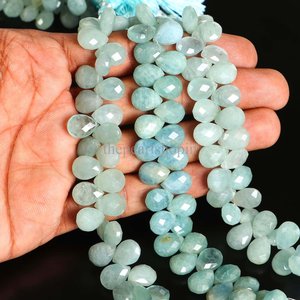 Cuentas facetadas de aguamarina natural en forma de pera de 8x11-9x12MM, hilo de cuentas de piedras preciosas de aguamarina briolette para la fabricación de joyas al por mayor. - Product Image 5