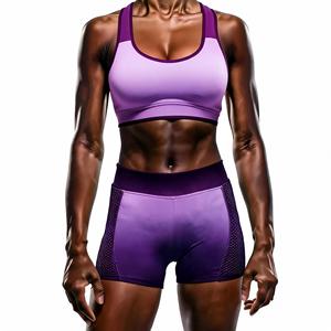 2 Piece Yoga Set High Waist Shorts Scoop Neck Racerback <b>Crop</b> <b>Top</b> Gradient Color Seamless Breathable Mesh Detailing - Product Image 2