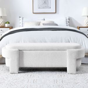 Panca Rivestita in Tessuto Lin-en con Ampio Spazio di Stoccaggio per Soggiorno, Ingresso, Camera da Letto, Bianca (51,5 X 20,5 X 17) - Product Image 3