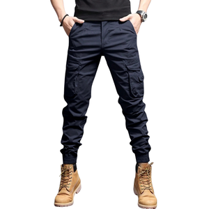 Mens Canvas Cotton Cargo <b>Jogger</b> Pants XL Elastic Waist Casual Outdoor Work Trousers Multi Pocket <b>Slim</b> Fit Navy Blue Streetwear - Product Image 1