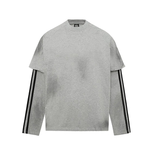 เสื้อยืดแขนยาวทรงโอเวอร์ไซส์ผ้าฝ้ายสองชั้น ล้างสีแบบแอซิดวอช คุณภาพสูงสั่งทำพิเศษสำหรับผู้ชาย - Product Image 1