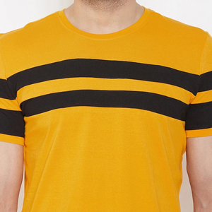 Hot Sale <b>Men's</b> Yellow <b>Slim</b> <b>Fit</b> Short Sleeve O-Neck T-<b>Shirt</b> With <b>Black</b> Striped Contrast Trim Casual Knitted Wear - Product Image 2