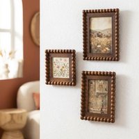 Marco de Fotos de Madera Vintage con Cuentas, Estilo Rústico en Nogal, Se Vende Individualmente o en Conjunto de 3, Decoración Neutral Cálida Estilo Granja