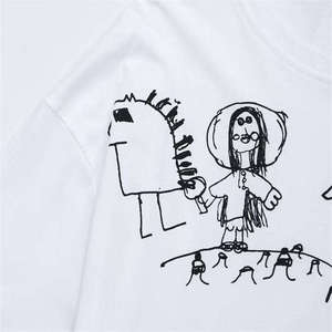 Unisex White Short Sleeve T-Shirt Hand Drawn Print Art Front Logo Summer Casual <b>Top</b> Adults Style Shirts - Product Image 4