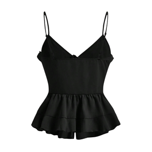 Top Camisero Negro con Volantes para Mujer, sin Mangas, Tirantes Finos, con Lazo Delantero, Estilo Peplum, Casual, Verano, Ajustado, Transpirable - Product Image 2