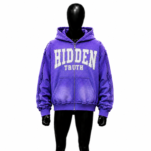 Sudadera con capucha con cremallera PREMIUM PURPLE GRAPHIC HIDDEN TRUTH para hombre, estilo urbano, cómoda, inspirada en la calle, moderna, para uso diario. - Product Image 1