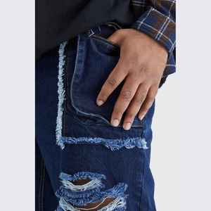 2026 Gran Venta: Pantalones Vaqueros Holgados para Hombre, Estilo Urbano Recto, con Patrón de Cruz Bordado, Cintura Media, de Algodón Lavado Tejido con Agujeros - Product Image 2