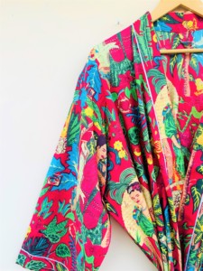 Robe Kimono Maxi Bohème pour Femme 100% Coton Faite à la Main, Imprimé Animal, Manches Mi-Longues, Ourlet Cache-Cœur, Respirante, Grande Taille, Idéale pour l'Été et le Quotidien - Product Image 2