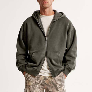 Sudadera con Capucha y Cremallera para Hombre, Talla Grande, 460 g/m², Lavado Ácido, Color Sólido, Corte Casual, 100% Algodón, Transpirable, para Otoño - Product Image 2