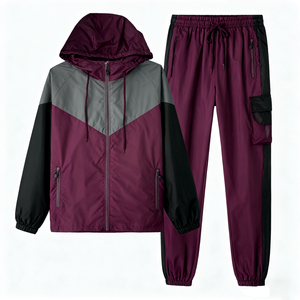 Ensemble de survêtement unisexe grande taille en nylon coupe-vent, style sport athlétique, colorblock vintage, éco-responsable, deux pièces (vestes) - Product Image 3