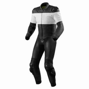 Combinaison de course en cuir pour moto, design personnalisé noir et blanc, combinaison de motard en cuir pour course rapide avec protection premium - Product Image 1
