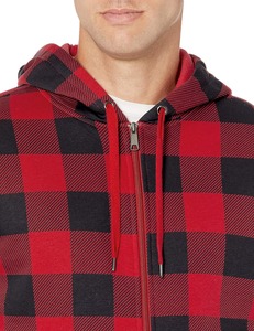 <b>Men</b> <b>Red</b> Plaid Hooded Zip-Up <b>Sweatshirt</b> Regular Fit Casual With Pockets Flannel Material Autumn Wear - Product Image 5