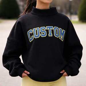 Sweat-shirt surdimensionné personnalisé pour femme, col roulé, bleu clair, imprimé lettres rose, épaules tombantes, manches longues, automne, coton, col montant - Product Image 1