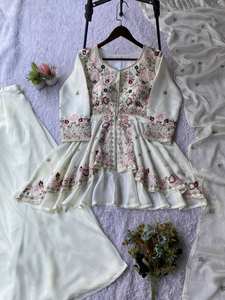 Ensemble haut de gamme en soie Rangoli avec broderie sequinée et dupatta - Product Image 5