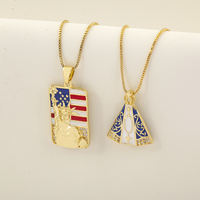 Collier Pendentif Géométrique QIKU Drapeau Américain Statue de la Liberté pour Hommes, Tendance, Plaqué Or 18K, Zircon Baguette Carré Personnalisé