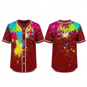 Plus Size Baseball Jersey Sublimation Paint Splash Full Button V Neck Mesh Breathable Custom OEM Wholesale Manufacturer - Product Image 1