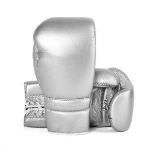 Professional Training Leather Boxing <b>Gloves</b> <b>Silver</b> Color Lace-up Design Made With Genuine Leather MMA Kickboxing Workout <b>Gloves</b> - Product Image 1