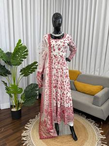 TENNECY Designer Reversible Faux Georgette Gown Pent Set <b>Ankle</b>-Length Ethnic Party Wear Sequence Work Fancy Lace Quick Dry - Product Image 5