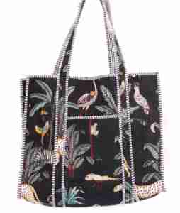 Sac fourre-tout en coton imprimé jungle noir - Mode bohème pour la plage et les voyages quotidiens - Product Image 2