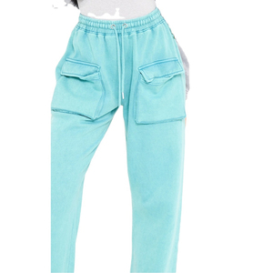 Hot Selling <b>Women's</b> High Waist <b>Black</b> Acid Wash Terry Cotton Sport Sweatpants Jogger Pant <b>with</b> Side <b>Pockets</b> and Lace Decoration - Product Image 6
