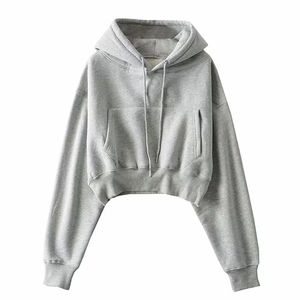 Sudaderas personalizadas para mujer, 320 GSM, mangas americanas, sudaderas cortas tipo crop top, color sólido, ajuste fácil, sudadera para mujer - Product Image 2