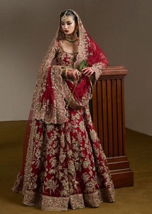 Classic Modern Pakistani Bridal Wear Floor-Length Ball Gown Rich Handcrafted Lace-Up Crystal <b>Sequined</b> Ruffles Embroidery Pearls - Product Image 2