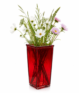 แจกันแก้วสีแดงทรงสี่เหลี่ยมดีไซน์ทันสมัยสำหรับใส่ดอกไม้ - Product Image 1