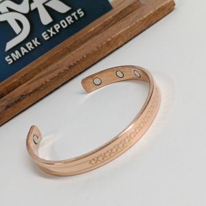 Traditional Geometric Cross Pattern Pure Copper Handmade Open Cuff Bangle <b>Bracelet</b> with Minimal Etched Design - Product Image 5
