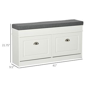 Moderna panca portaoggetti per scarpe grigio bianco con imbottitura spessa e chiusura a gancio e ad anello per ingresso corridoio - Product Image 3