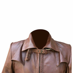 Men's Brown Genuine Faux Leather Dual Collar Steampunk Trench Coat <b>Gothic</b> Anti-Rust Hardware <b>Jacket</b> Wholesale - Product Image 5