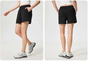 Shorts de sport taille haute pour femme, en Spandex/Polyester écologique, avec cordon de serrage, effet galbant fessier, élastique uni - Product Image 3