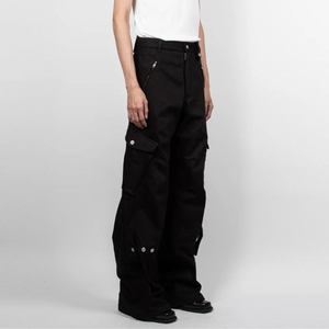 Custom <b>Men's</b> <b>Black</b> Stonewashed Straight-leg Denim <b>Cargo</b> <b>Pants</b> Oversized Straps Multi-Pockets Plus Size Streetwear Solid Button - Product Image 2