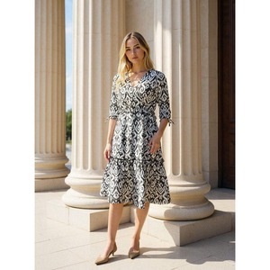 Vestido sencillo con estampado negro para mujer, nueva colección de primavera y otoño, corte ajustado, uso informal, aspecto elegante para mujer - Product Image 3