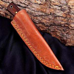 Cuchillo de caza y desollado de hoja fija de acero inoxidable con mango de palisandro, espiga completa, borde biselado, personalizado OEM/ODM, funda de cuero - Product Image 5