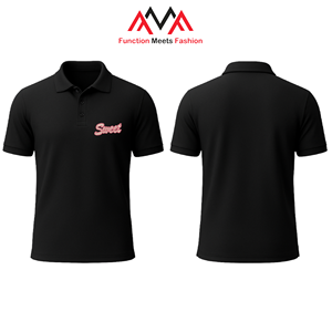 เสื้อเชิ้ตผู้ชายลำลองสีดำ ผลิตในเวียดนาม ยี่ห้อ FMF ผ้าฝ้ายถัก แขนสั้น ดีไซน์ปักลายตัดกัน - Product Image 2