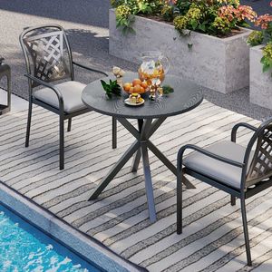 33.5 Inch Round Outdoor Patio Bistro <b>Table</b> with Wood-Like Top and X-Shaped <b>Legs</b> - Product Image 2