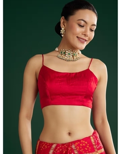 KV <b>Red</b> Bandhani With Mirror Work Designer <b>Saree</b> With Unstitched Blouse - Product Image 2