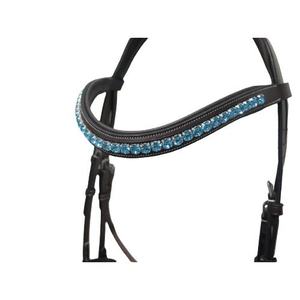 Bride d'anglais de dressage en cuir rembourré courbé de haute qualité et durable, personnalisée avec strass et surpiqûres fantaisie, effet bling - Product Image 1